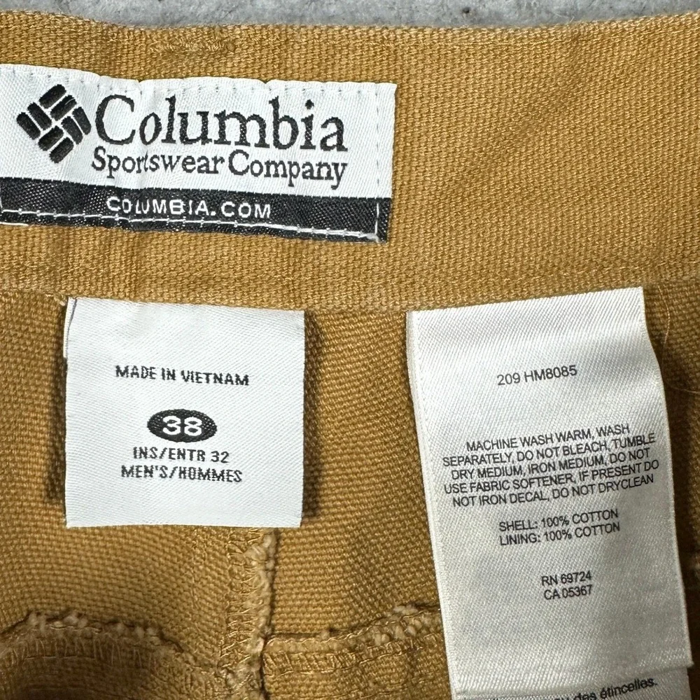 Columbia Omni-Shield Pants Mens 38X32 Brown Double Knee Canvas Workwear Utility
